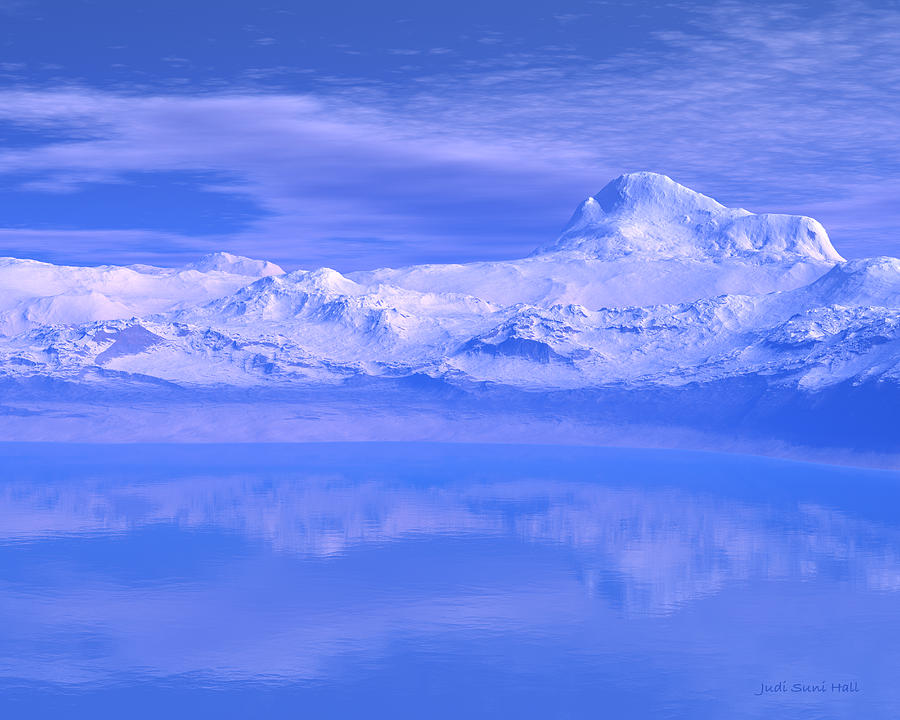 Snow Mountains and Lake Digital Art by Judi Suni Hall