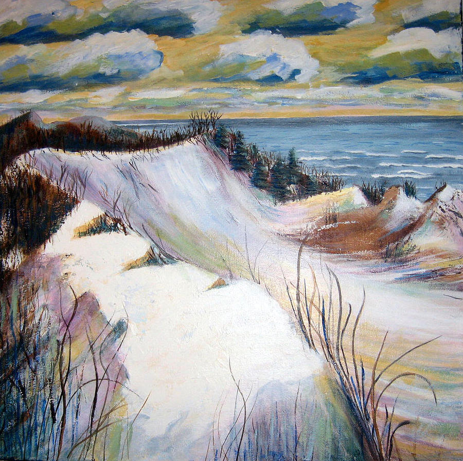 Lake Michigan Painting - Snow on the Dunes by Art Nomad Sandra  Hansen