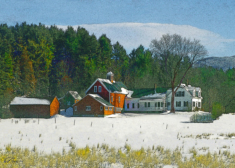 Snow on the Farm Digital Art by Nancy Griswold