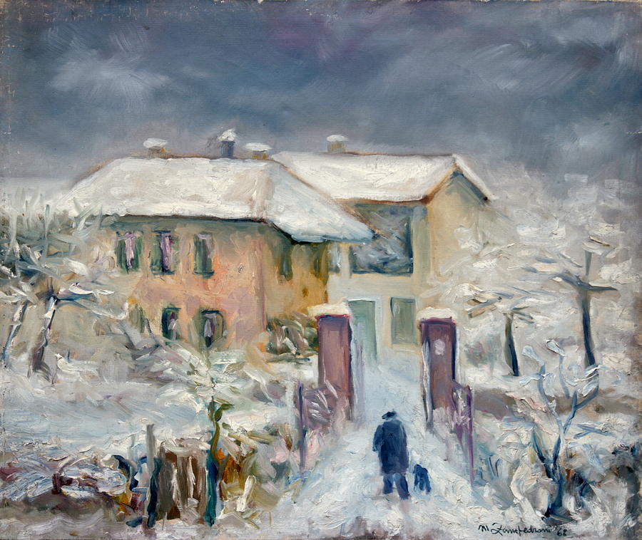 Snow on the farmhouse Painting by Mario Zampedroni