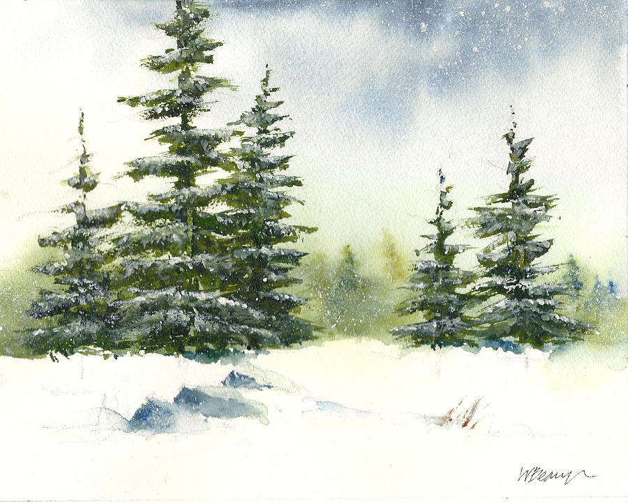 Snow On The Pines Painting by William Beaupre