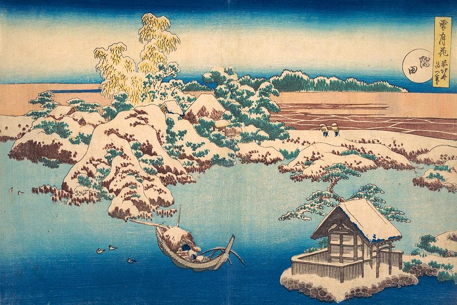 Hokusai Painting - Snow on the Sumida River by Katsushika Hokusai