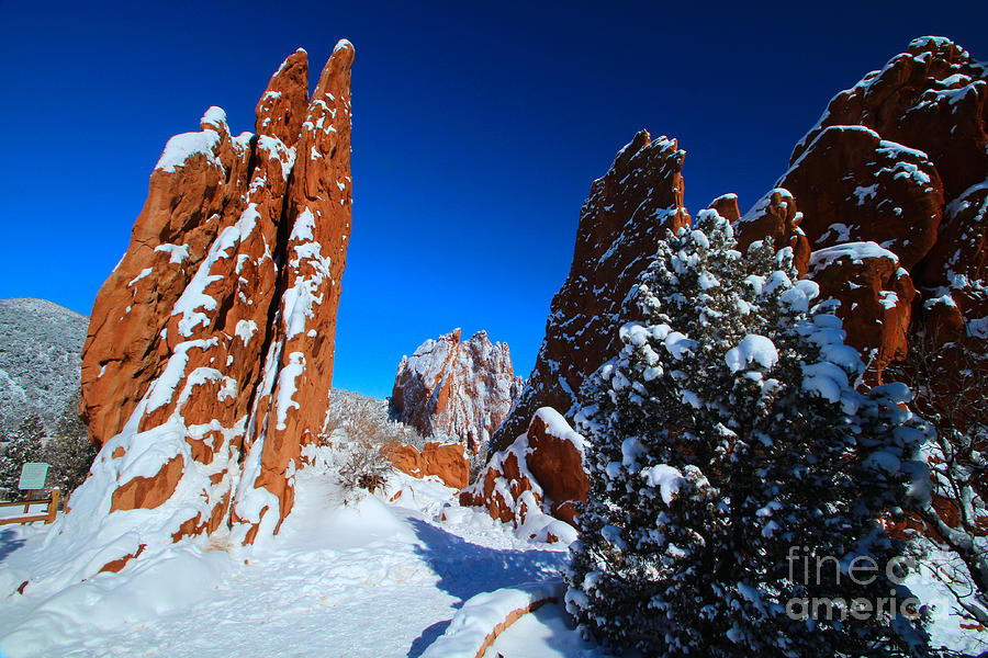 Snow on Vertical Rock Formations at Garden of the Gods Photograph by JD Smith