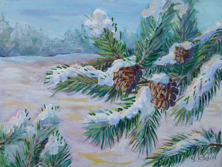 Snow pines Painting by Saga Sabin