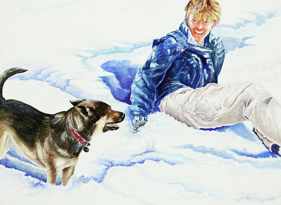 Snow Play Sadie and Andrew Painting by Carolyn Coffey Wallace