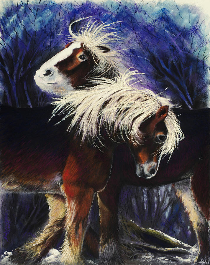 Snow Ponies Pastel by Brenda Salamone