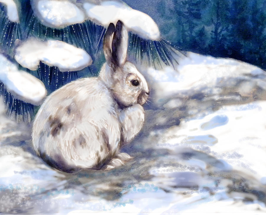 Snow Shoe Rabbit in Winter Mixed Media by Peggy Wilson