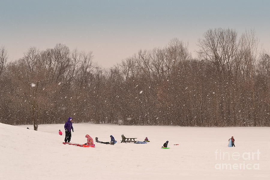Snow Storm Sledding Photograph by Amy Lucid