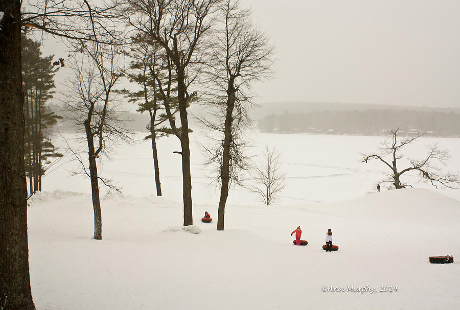 Winter Photograph - Snow Tubing in the Poconos by Ann Murphy