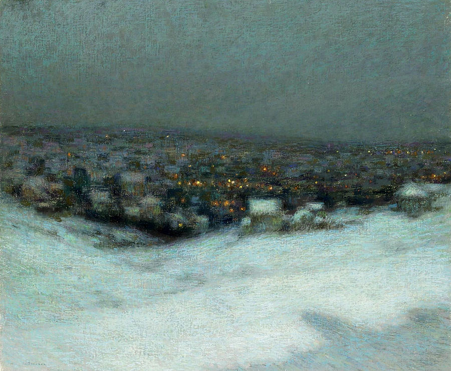 Snow under the Moon Painting by Henri Le Sidaner