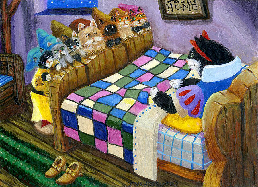Snow White and the Seven Kitties Painting by Jacquelin L Vanderwood Westerman