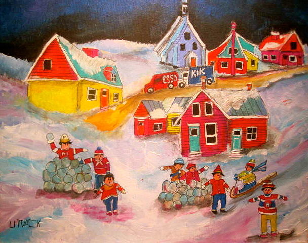 Winter Painting - Snowball Accident Montreal Memories by Michael Litvack