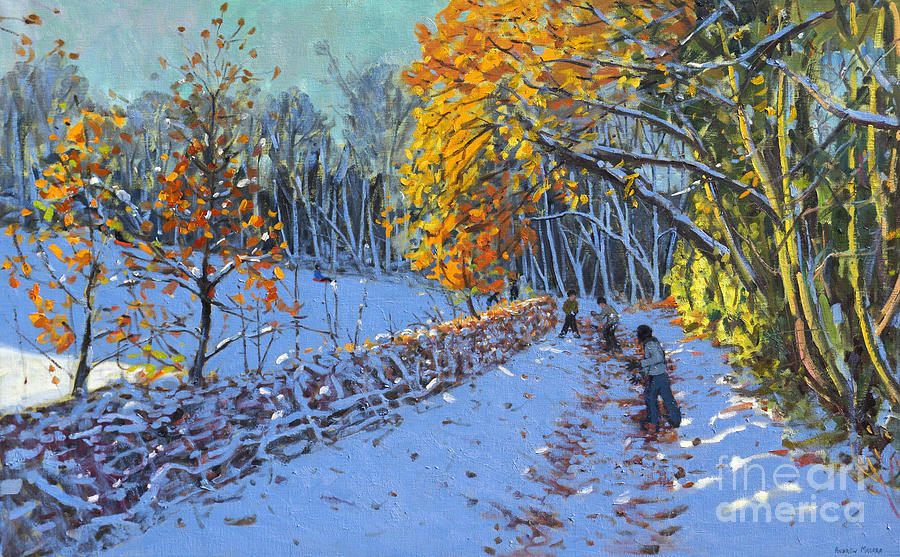 Winter Painting - Snowballing by Andrew Macara