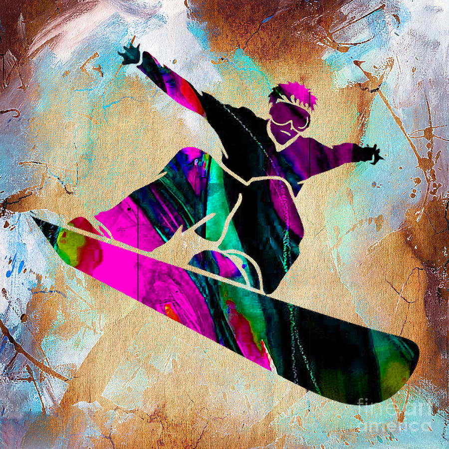 Snowboarding down a snow covered mountain Mixed Media by Marvin Blaine