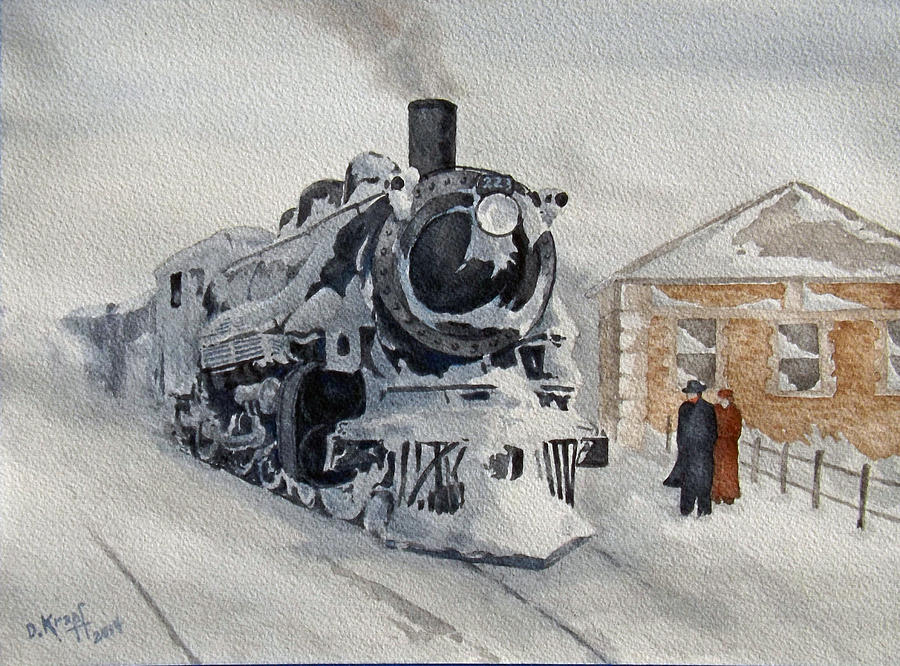 Landscape Painting - Snowbound Locomotive by Dan Krapf