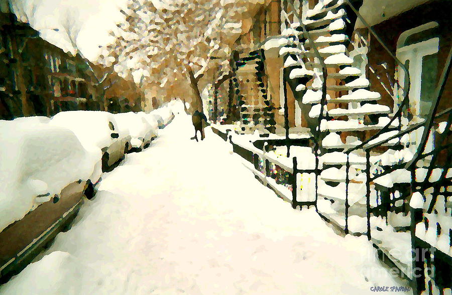 Snowed In Verdun Montreal Paintings Urban Winter City Scenes Art Carole Spandau Street Scene Artist Painting by Carole Spandau