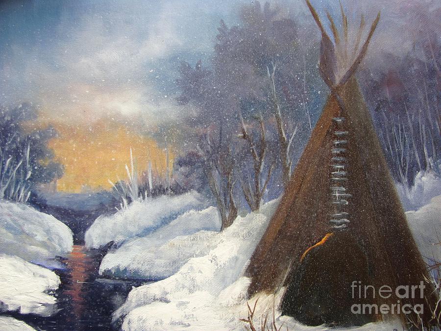 SnowFall and TeePee Painting by Barbara Haviland