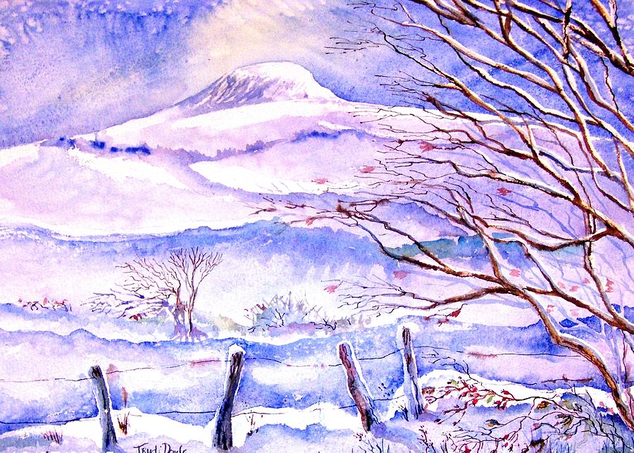 Snowfall on Eagle Hill Hacketstown Ireland  Painting by Trudi Doyle