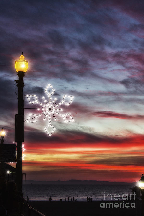 Snowflake Lights and Sunset HB Pier 2014 Photograph by Susan Gary
