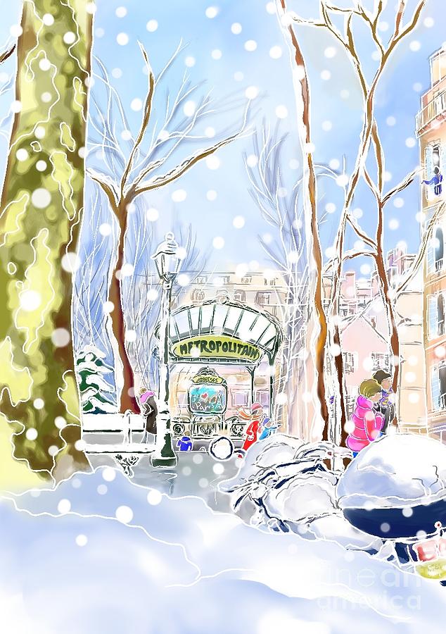 Snowing in Montmartre Digital Art by Hisayo OHTA