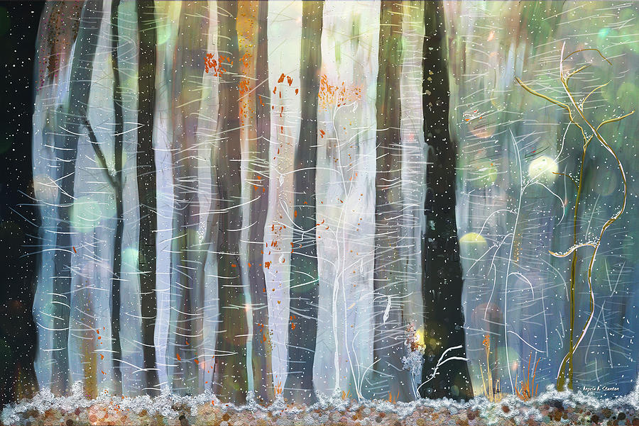 Snowing in the Ice Forest Painting by Angela Stanton