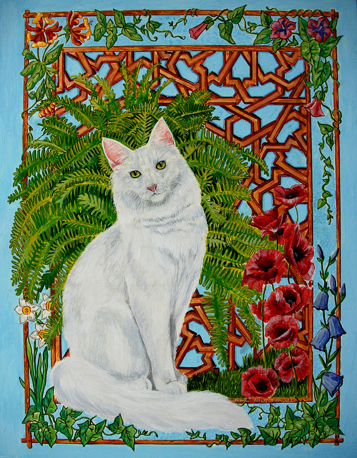 Cat Painting - Snowis Garden by Leena Pekkalainen