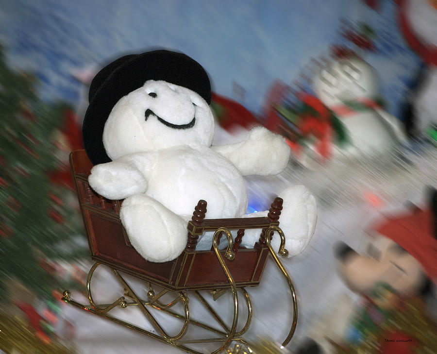 Holiday Photograph - Snowman and His Sleigh by Thomas Woolworth