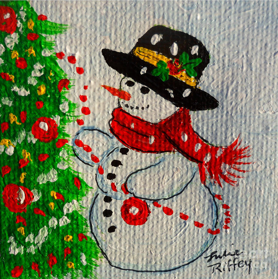 Snowman and The Christmas Tree Painting by Julie Brugh Riffey