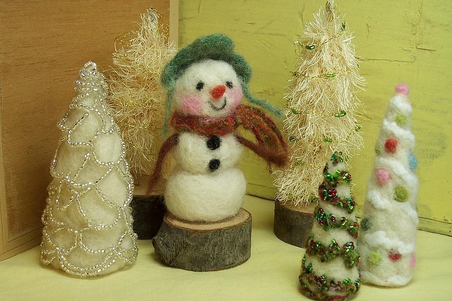 Snowman and Trees Holiday Photograph by Mary Wolf