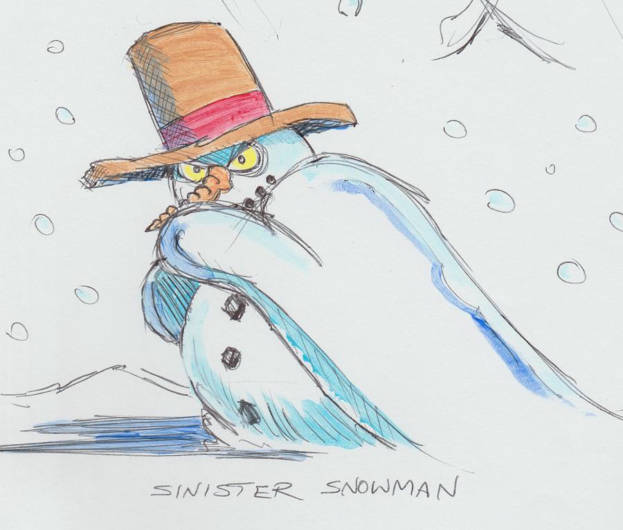 Snowman Cartoon Drawing by Mike Jory