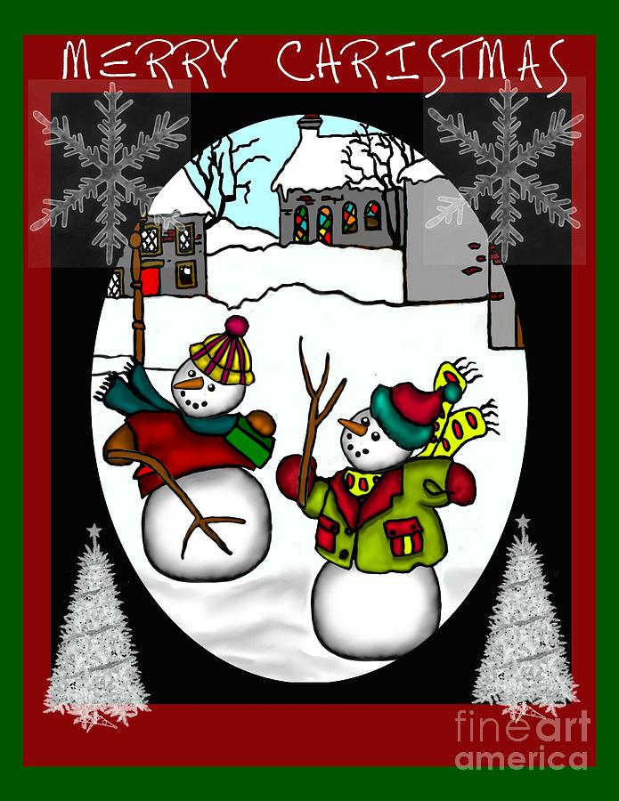 Christmas Digital Art - Snowman Christmas 7 by Karen Sheltrown