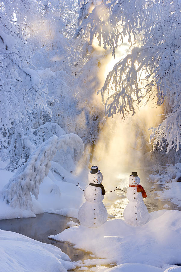 Anchorage Photograph - Snowman Couple Standing Next by Kevin Smith