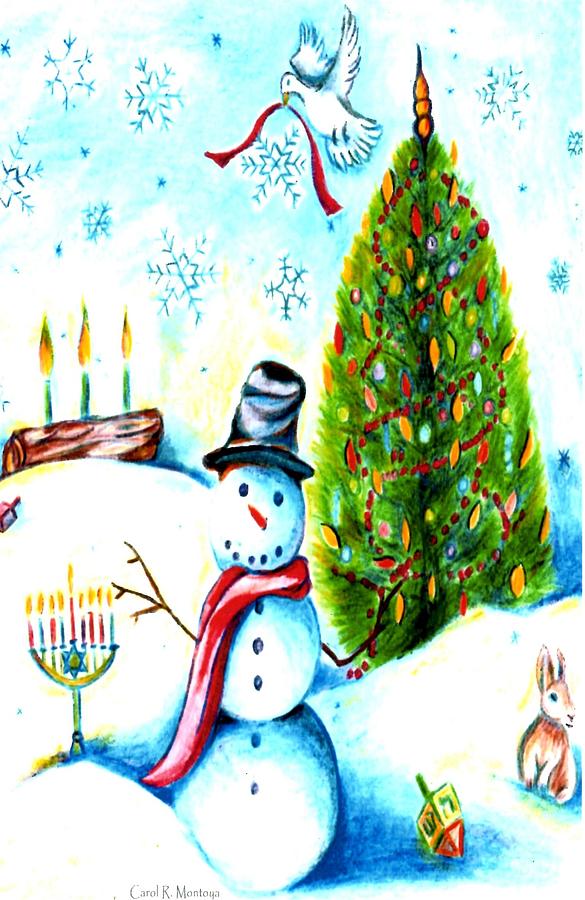 Snowman Holiday Card Drawing by Carol Montoya
