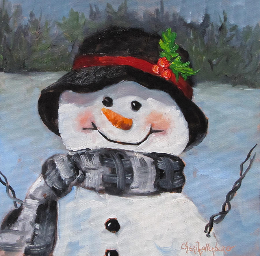 Snowman IV - Christmas Series Painting by Cheri Wollenberg