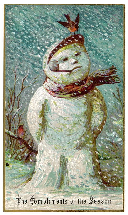 Snowman On His Own In The Snow Drawing by Mary Evans Picture Library ...