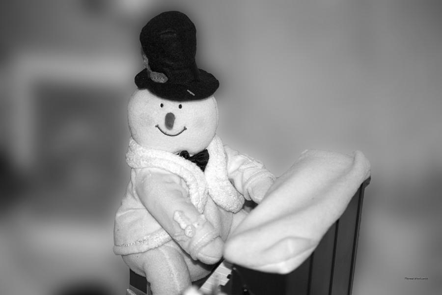 Music Photograph - Snowman Playing the Piano in BW by Thomas Woolworth