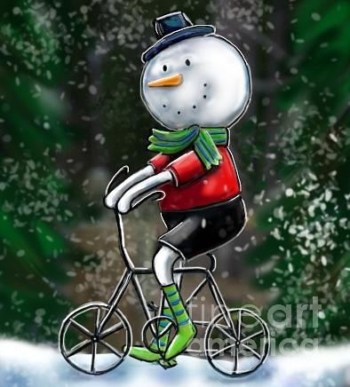 Snowman Ride Painting by Cynthia Snyder