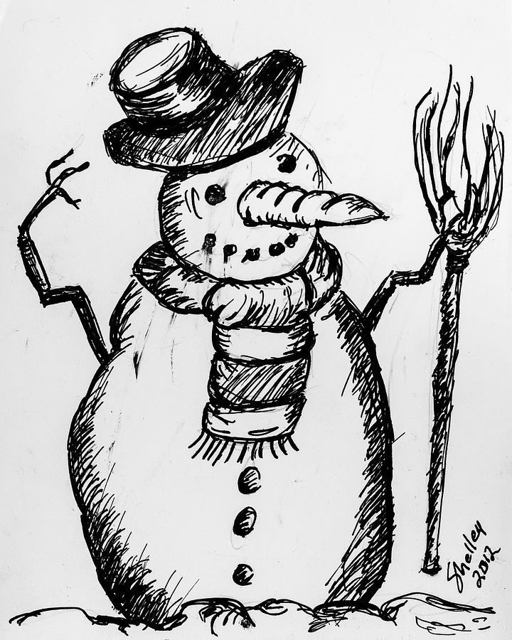 Snowman Drawing by Shelley Bain