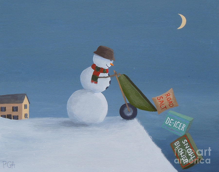 Snowman Survival Strategies Painting by Phyllis Andrews
