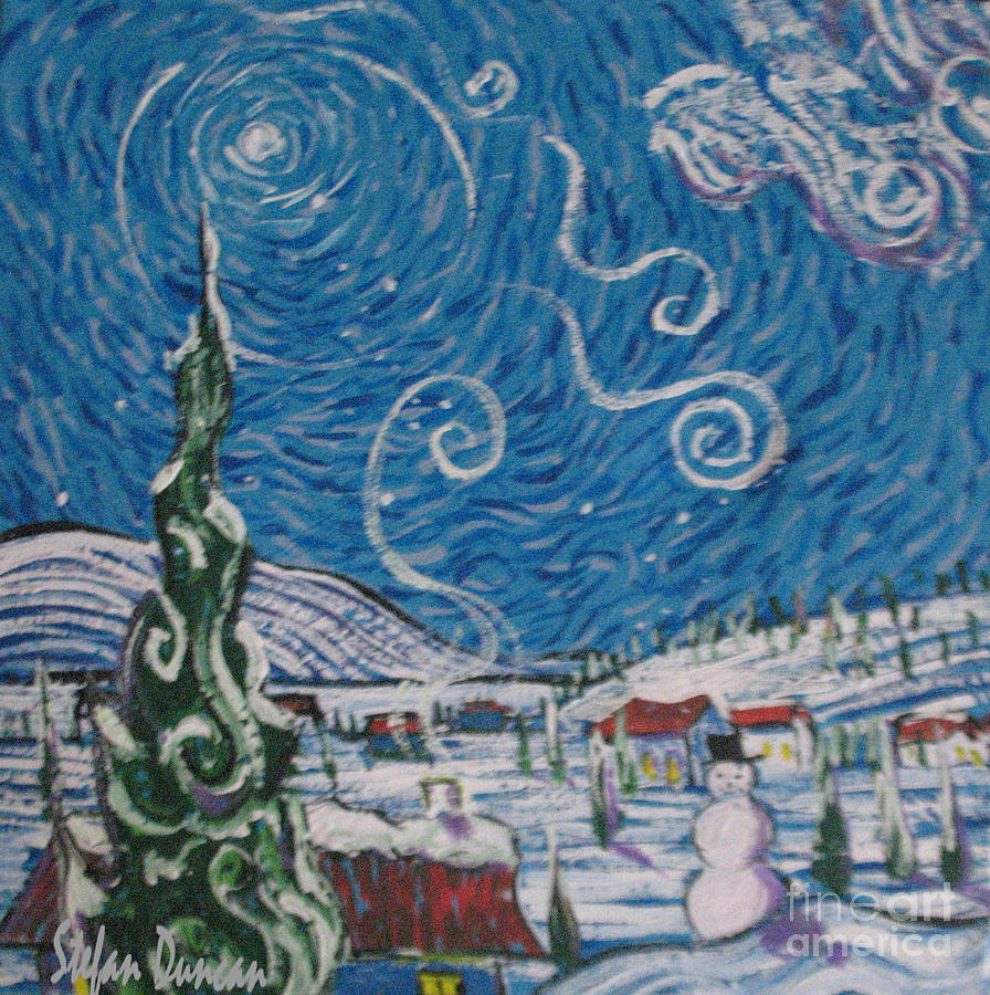 Snowman Village Painting by Stefan Duncan