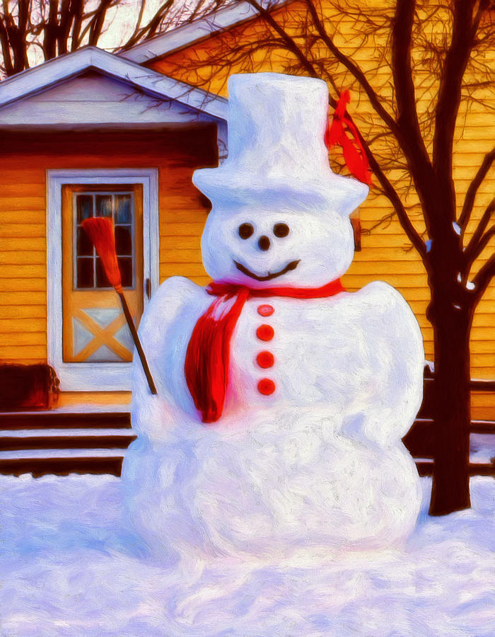 Snowman with the Red Buttons Painting by Michael Pickett