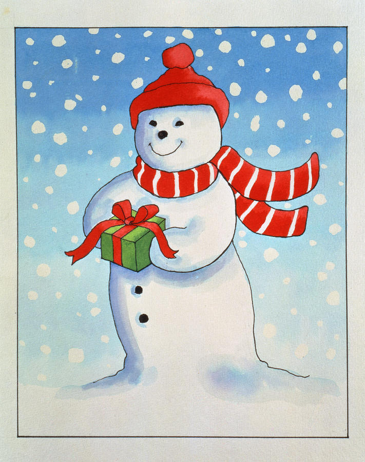 Winter Painting - Snowmans Christmas Present by Lavinia Hamer