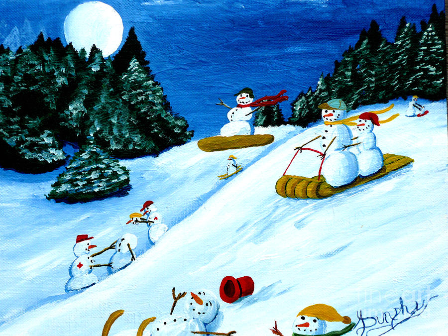 Fantasy Painting - Snowmans Winter Sports by Anthony Dunphy