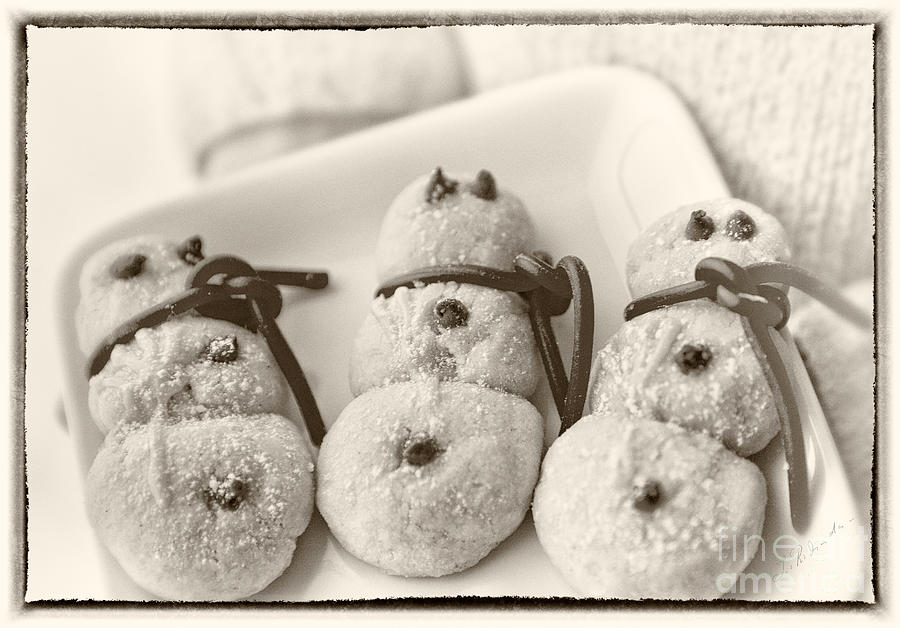 Snowmen cookies Sepia Photograph by Iris Richardson
