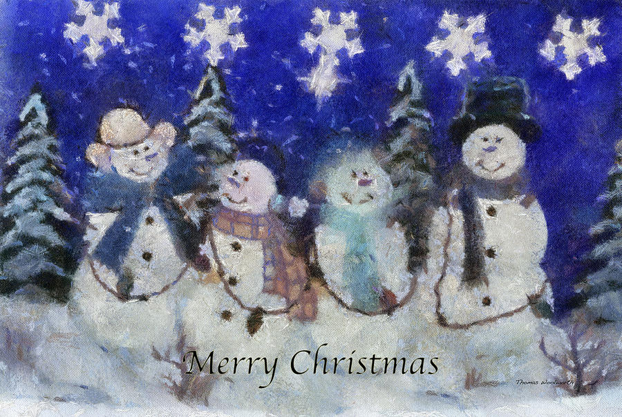 Winter Photograph - Snowmen Merry Christmas Photo Art by Thomas Woolworth
