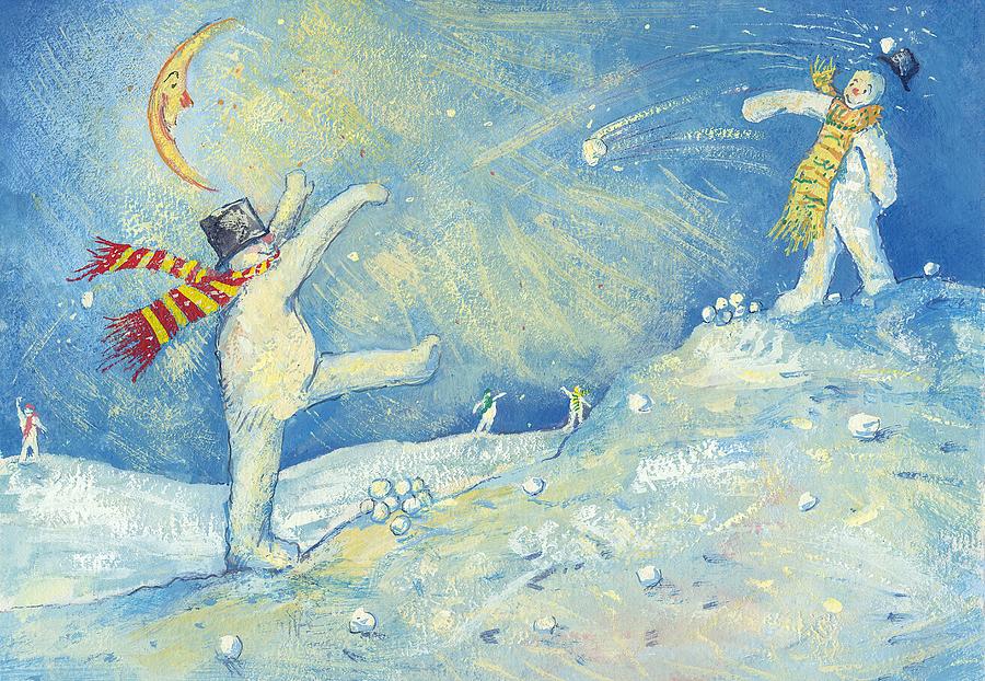 Christmas Painting - Snowmens Midnight Fun by David Cooke
