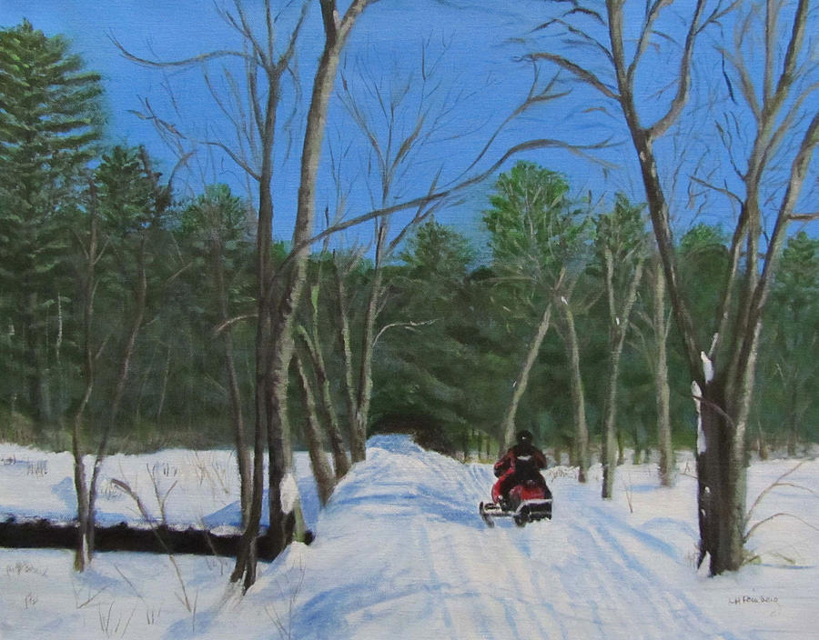 Snowmobile on Trail Painting by Linda Feinberg