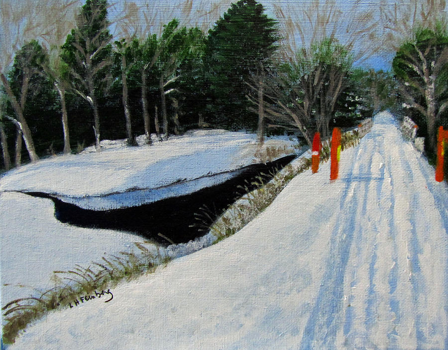 Snowmobile Trail at Clarks Pond Painting by Linda Feinberg