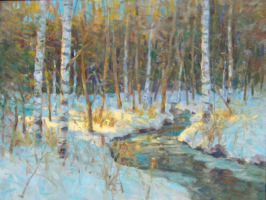 Snowscene with brook. Painting by Bart DeCeglie