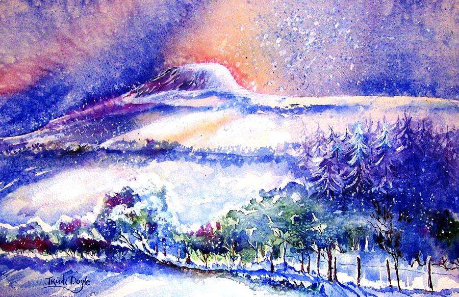 Snowstorm over Eagle Hill Hacketstown  Painting by Trudi Doyle